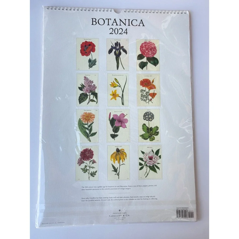 Cavallini & Co Wall Calendar 2024 Botanica Vintage Floral Art Prints New Sealed